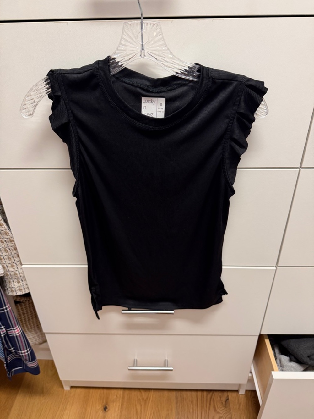 Lucky in Love Black Ruffle Detail Tank Top